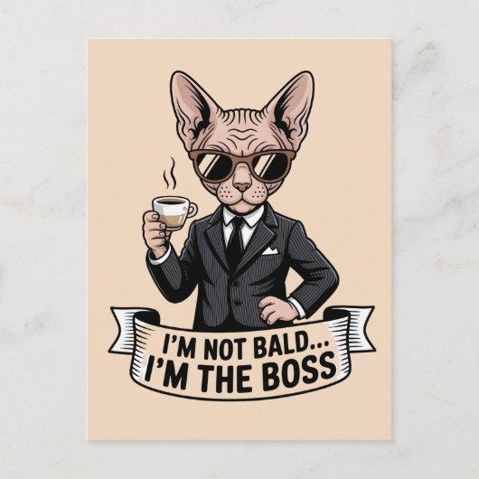 Boss Sphynx-Katze Kaffee Illustration Postkarte (Vorderseite)