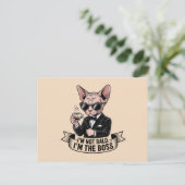 Boss Sphynx-Katze Kaffee Illustration Postkarte (Stehend Vorderseite)
