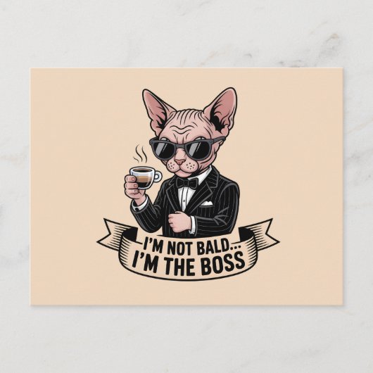 Boss Sphynx-Katze Kaffee Illustration Postkarte (Vorderseite)