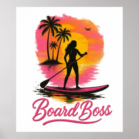 Boss SUP Girl Retro Sunset Poster (Vorne)