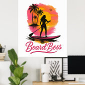 Boss SUP Girl Retro Sunset Poster (Heimbüro)