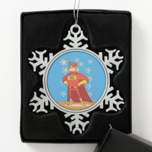 Boss Superhero am Vatertag Schneeflocken Zinn-Ornament