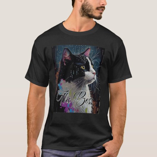 Boss Tuxedo Cat für Mama Vater T-Shirt (Vorderseite)