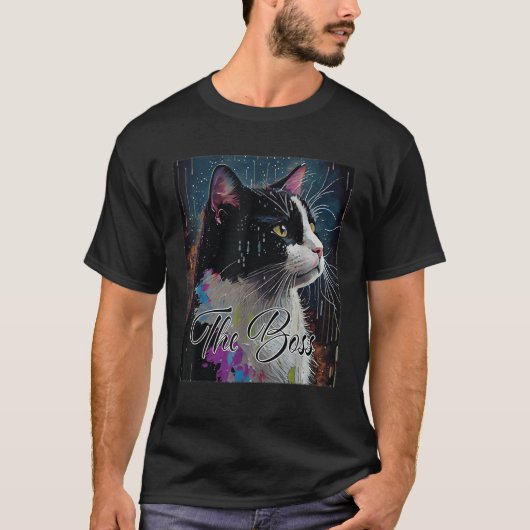 Boss Tuxedo Cat Lovers Funny T-Shirt für Mama Vate (Vorderseite)