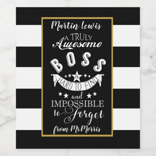 Boss Weinetikett Streifen monochrome schwarz-weiß (Einzelnes Label)