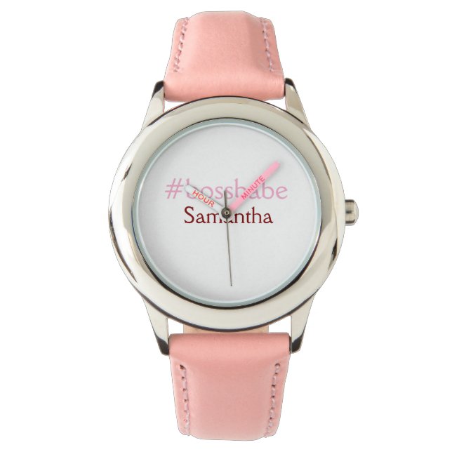 Bossbabe hashtag hellrosa hinzufügen Name Mädchen- Armbanduhr (Vorderseite)