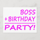 Bosses Geburtstage : Boss + Geburtstag = Party Einladungspostkarte (Vorderseite)
