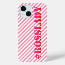 Bosslady - Fun Pink Striped Girl Power Zitat iPhone 15 Hülle
