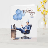 Boss's Birthday Blue Businessman in einem Büro Karte (Gelbe Blume)