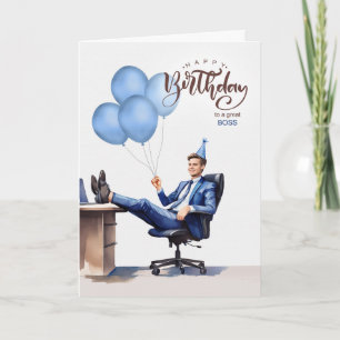 Boss's Birthday Blue Businessman in einem Büro Karte