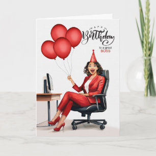 Boss's Birthday Red Businesswoman in einem Büro Karte