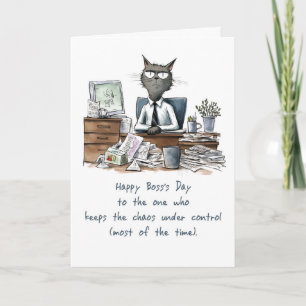 Boss's Day von Group Funny Man Cat Desk and Paper Karte