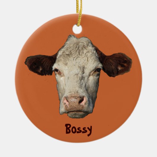 Bossy die Kuh-Weihnachtsverzierung Keramikornament (Vorne)