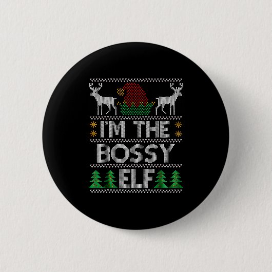 Bossy Elf Matching Family Group Christmas Party Pa Button (Vorderseite)