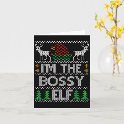 Bossy Elf Matching Family Group Christmas Party Pa Karte (Gelbe Blume)