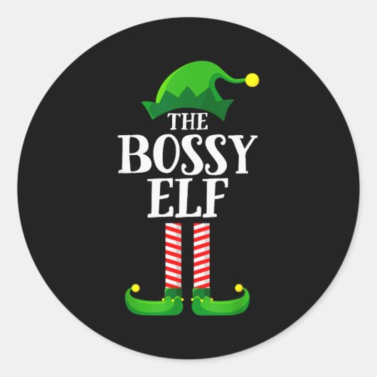Bossy Elf Matching Family Group Christmas Party Py Runder Aufkleber (Vorderseite)