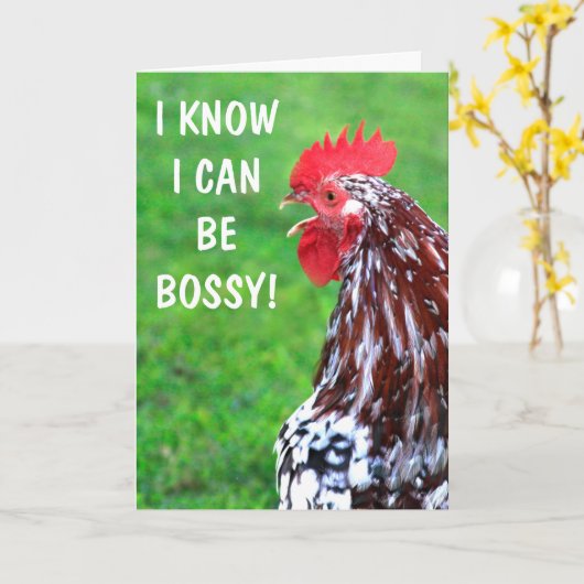 Bossy Funny Demand Rooster wird gut Karte (Gelbe Blume)