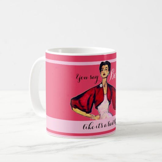 Bossy Gal Retro Pink Kaffeetasse (Vorderseite Links)