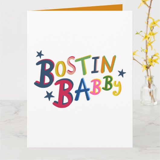 BOSTIN BABBY Black Country Worte Neue Babykarte Karte (Gelbe Blume)