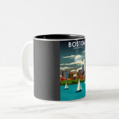 Boston am Night City Skyline Travel Poster Zweifarbige Tasse (Vorderseite Links)