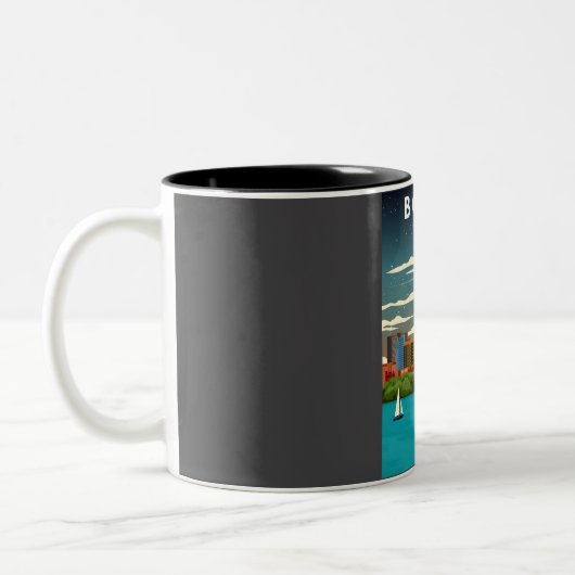 Boston am Night City Skyline Travel Poster Zweifarbige Tasse (Links)