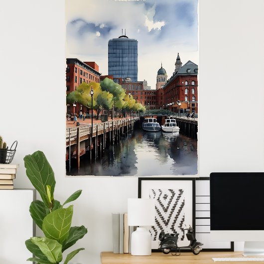 Boston Aquarell Poster (Heimbüro)