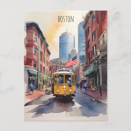 Boston Aquarell Postkarte (Vorderseite)