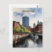 Boston Aquarell Postkarte (Vorne/Hinten)