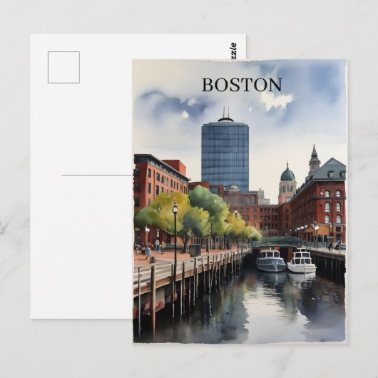 Boston Aquarell Postkarte (Vorne/Hinten)