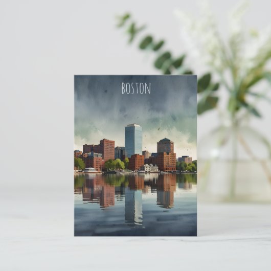 Boston Aquarell Postkarte (Stehend Vorderseite)
