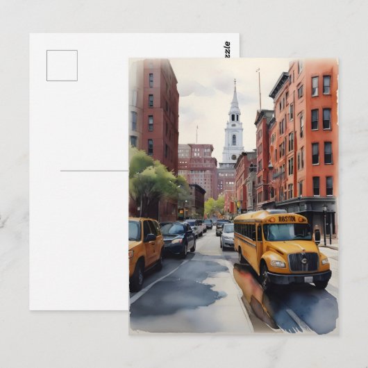 Boston Aquarell Postkarte (Vorne/Hinten)