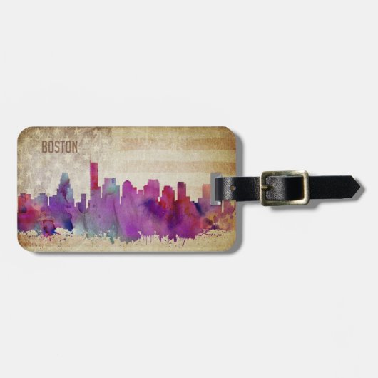 Boston, Aquarell-Stadt-Skyline MAs | Gepäckanhänger (Vorderseite horizontal)