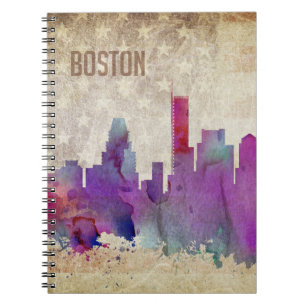 Boston, Aquarell-Stadt-Skyline MAs Notizblock
