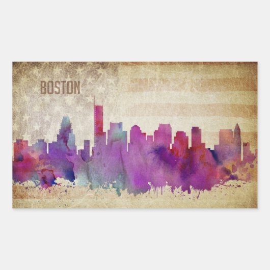 Boston, Aquarell-Stadt-Skyline MAs | Rechteckiger Aufkleber (Vorderseite)