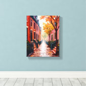 Boston Autumn Watercolor Beacon Hill Massachusetts Leinwanddruck (Insitu (Holzboden))