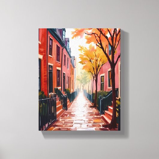 Boston Autumn Watercolor Beacon Hill Massachusetts Leinwanddruck (Vorderseite)
