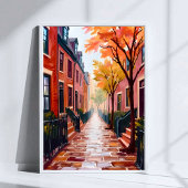 Boston Autumn Watercolor Beacon Hill Massachusetts Poster