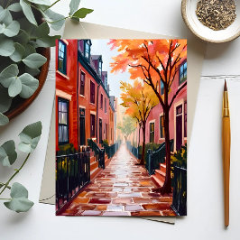 Boston Autumn Watercolor Beacon Hill Massachusetts Postkarte