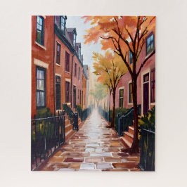 Boston Autumn Watercolor Beacon Hill Massachusetts Puzzle