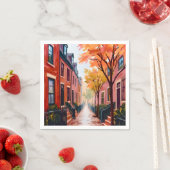 Boston Autumn Watercolor Beacon Hill Massachusetts Serviette (Beispiel)