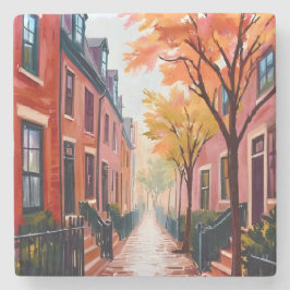 Boston Autumn Watercolor Beacon Hill Massachusetts Steinuntersetzer