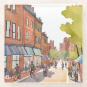 Boston Bike Ride | North End Watercolor MA Glasuntersetzer (Vorderseite)