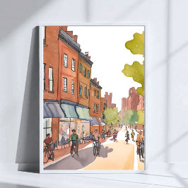 Boston Bike Ride | North End Watercolor MA Poster