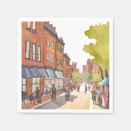 Boston Bike Ride | North End Watercolor MA Serviette