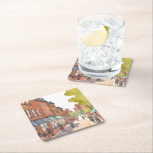 Boston Bike Tour   North End Aquarell MA Rechteckiger Pappuntersetzer