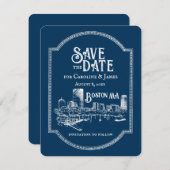 Boston Blue Personalisiert Save the Date Mitteilungskarte (Vorne/Hinten)