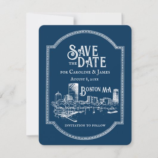 Boston Blue Personalisiert Save the Date Mitteilungskarte (Vorderseite)
