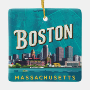 Boston, Boston Massachusetts City Skyline mit Kart Keramikornament