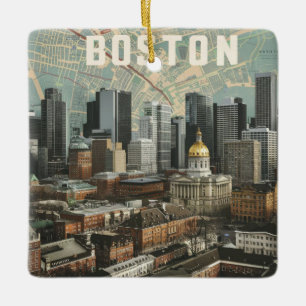 Boston, Boston Massachusetts City Skyline mit Kart Keramikornament