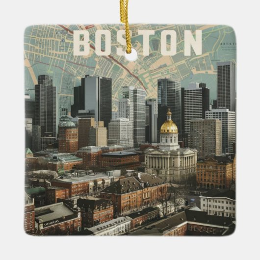 Boston, Boston Massachusetts City Skyline mit Kart Keramikornament (Vorderseite)